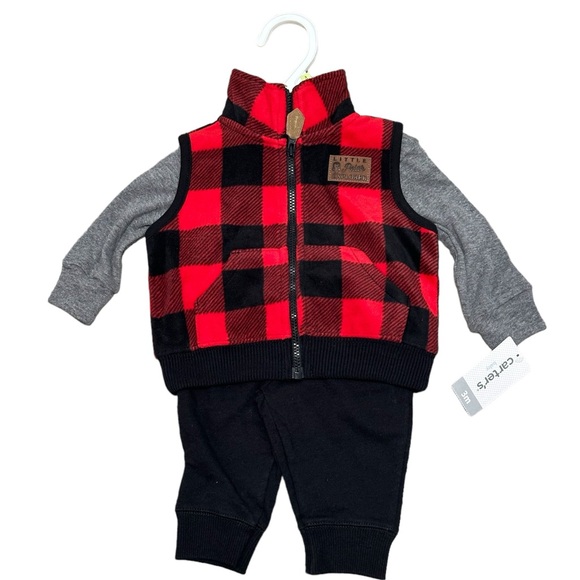 Carters 3 Mo Months 3 Piece Baby Long Sleeve Onesie Bodysuit Buffalo Plaid NWT - Picture 2 of 8